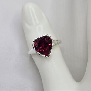 Swarovski Crystal Elements Silver Heart Ring Ruby Red Size 9 Bridal Prom Formal